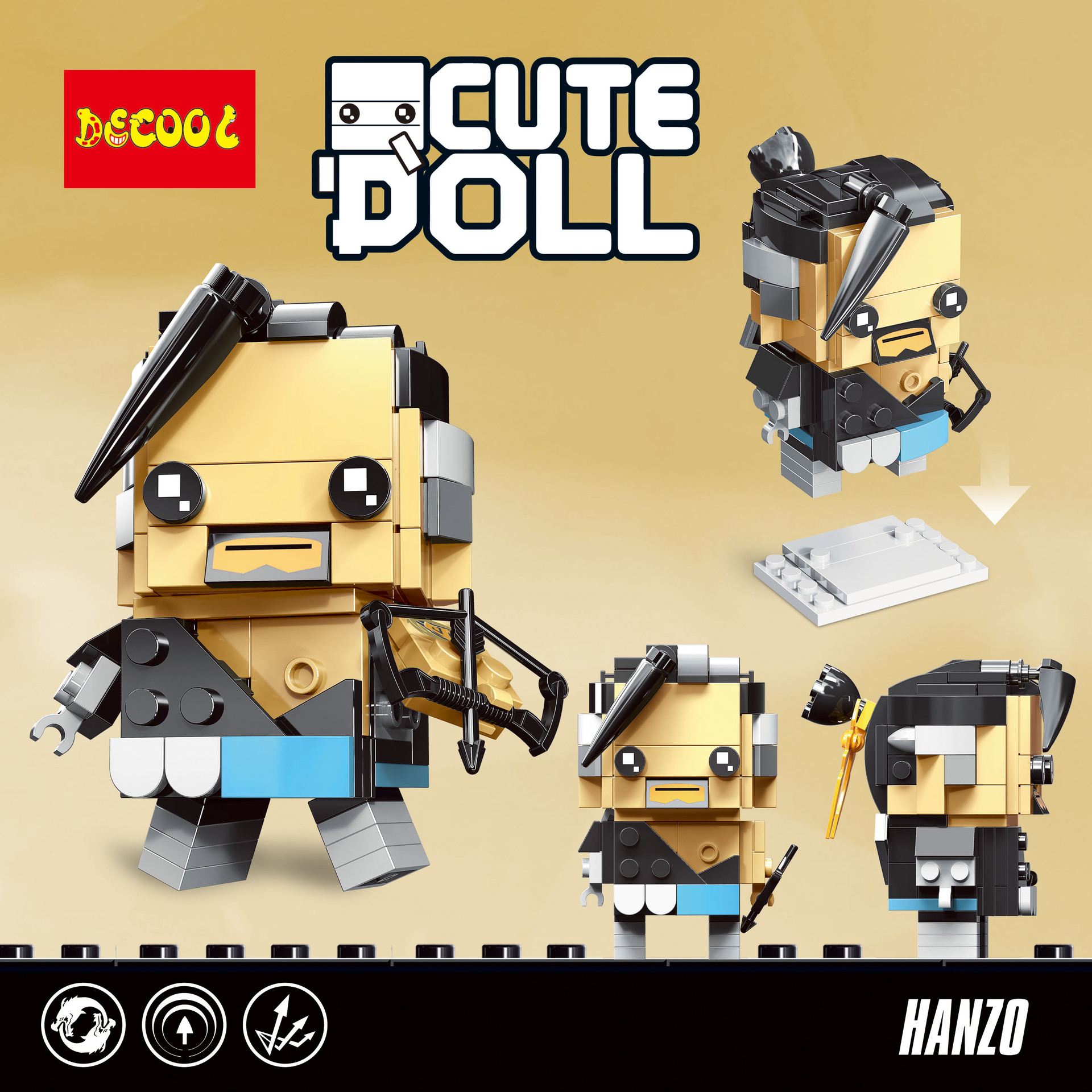 DECOOL 6848 Overwatch square head boy: Hanzo CuteDoll: HANZO Movie series