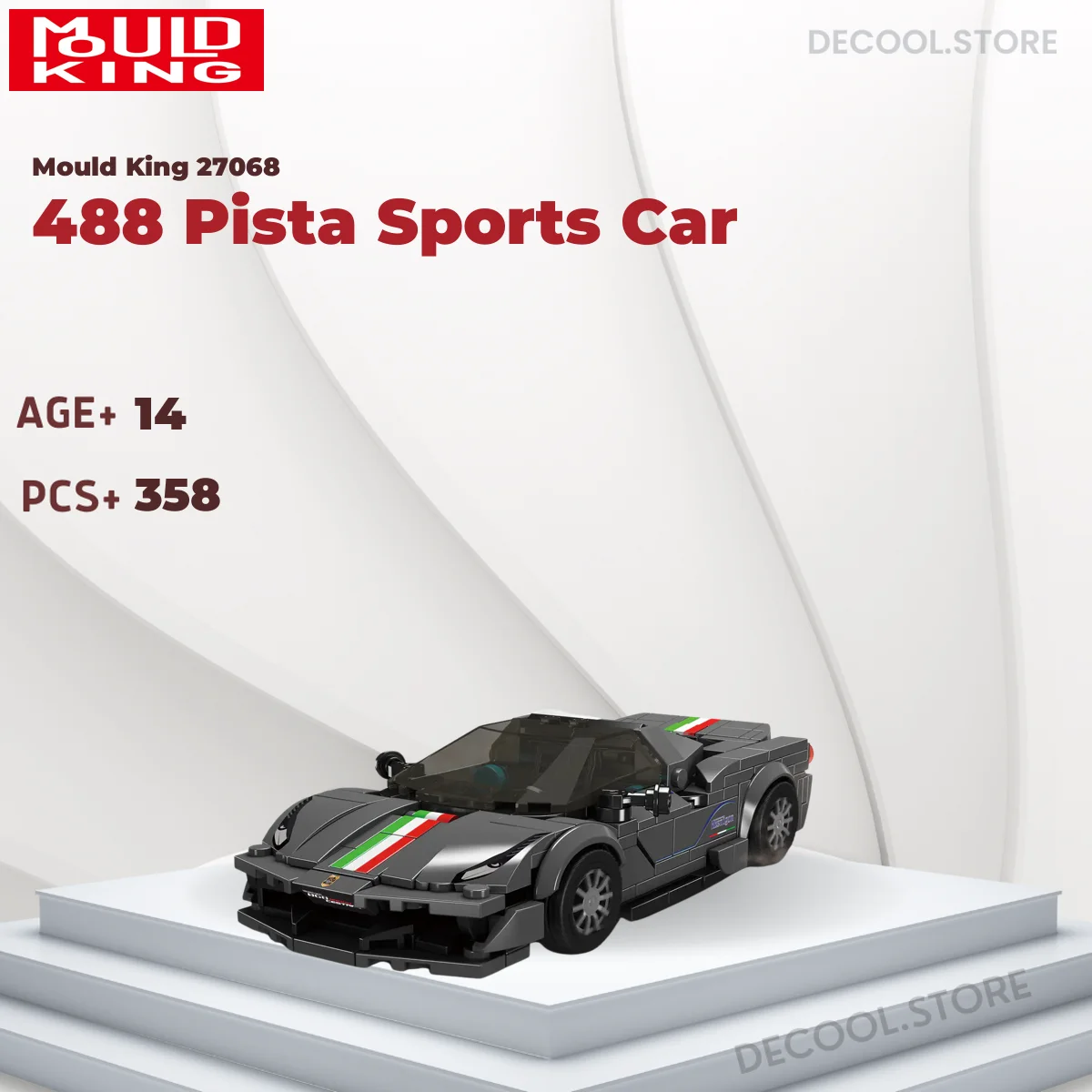 Mould King 27068 Set Mattoncini Auto Da Corsa 488 - 358 Pezzi Con Vetrina Acrilica Antipolvere - Modello Da Collezione Per Adulti E Ragazzi +8 Anni
